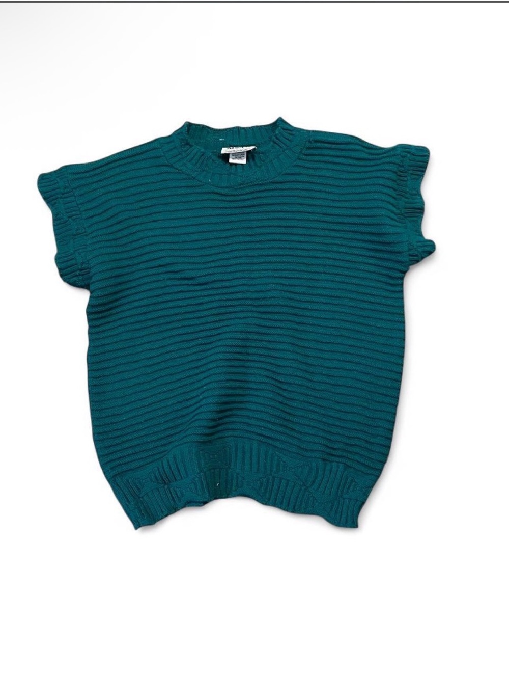 Ribbed Crewneck Short-Sleeve Sweater - Teal #vintage NO TAG FITS LIKE MEDIUM